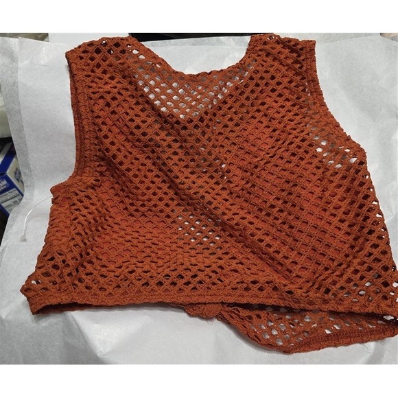 NWT Robin Piccone M Bo Mesh Tie Front Bikini Top Perla Bottom Rust 126757 - Picture 5 of 6